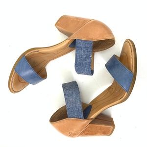 Born Chunk 3-inch Heel Sandal Denim Strap Size 10M